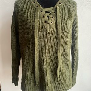 Army Green Lace Up Sweater